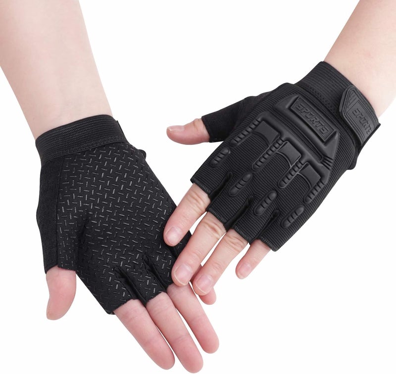 BXT Kids Fingerless Cycling Gloves Mittens Breathable Non-Slip Shock-Absorbing Kids Riding Bike Gloves Girls Boys Fishing Bicycle Roller Skating Hunting Climbing Half Finger Outdoor Sports Gloves - Image 1