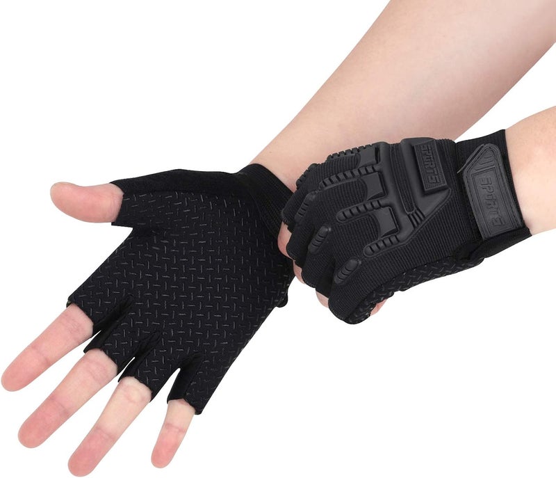 BXT Kids Fingerless Cycling Gloves Mittens Breathable Non-Slip Shock-Absorbing Kids Riding Bike Gloves Girls Boys Fishing Bicycle Roller Skating Hunting Climbing Half Finger Outdoor Sports Gloves - Image 3