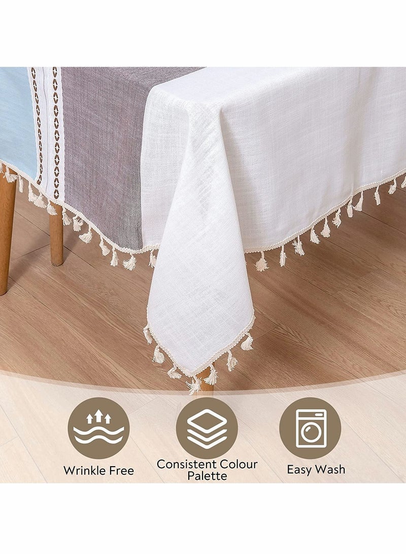 SYOSI Tablecloth, Rectangular Cotton Linen Washable Table Cloth with Tassel, Table Decoration Cloth for Rectangle Oblong Table, Kitchen, Dining, Tea Table Tabletop Decoration (55 x 71 inch, Blue Brown) - Image 3