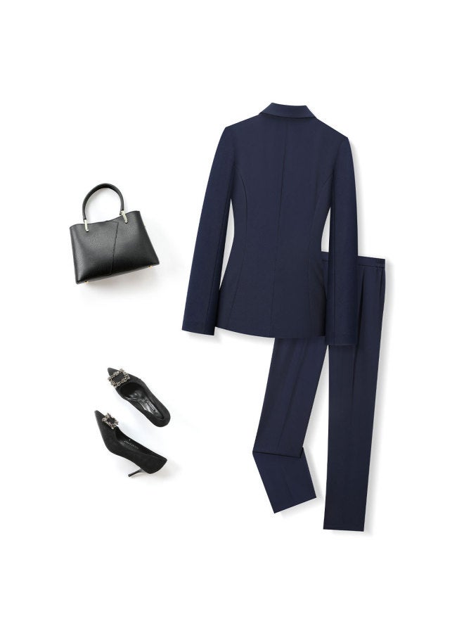 ROMON طقم بدلة نسائي: سترة + بنطال بخصر مرن، ملابس عمل للمقابلات، طقم مكون من قطعتين متعدد الاستخدامات - Image 3