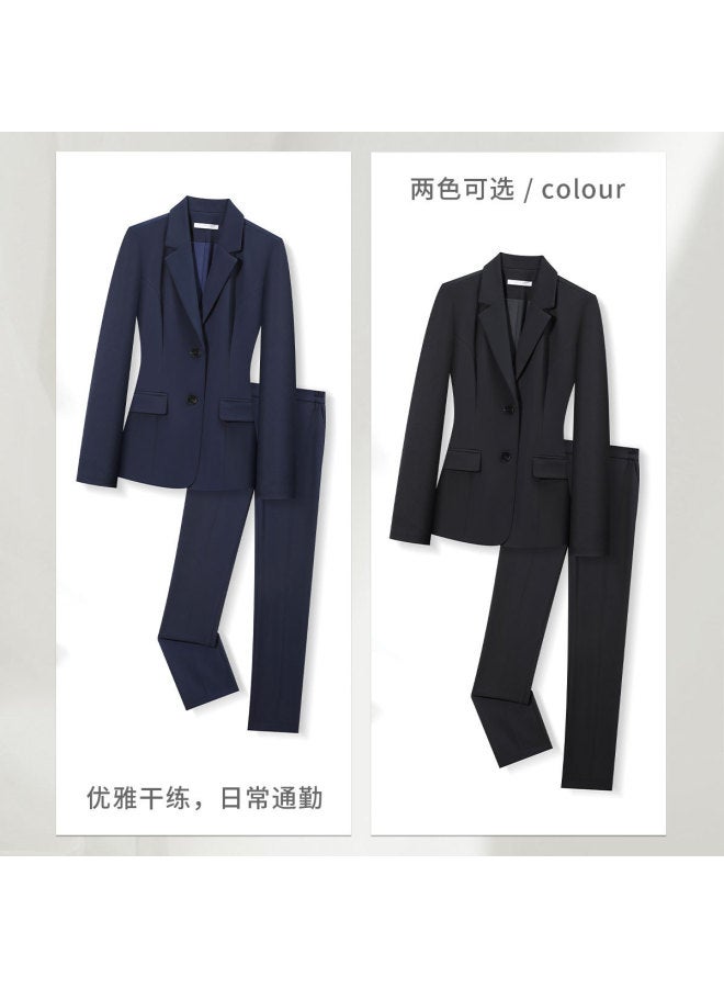 ROMON طقم بدلة نسائي: سترة + بنطال بخصر مرن، ملابس عمل للمقابلات، طقم مكون من قطعتين متعدد الاستخدامات - Image 4