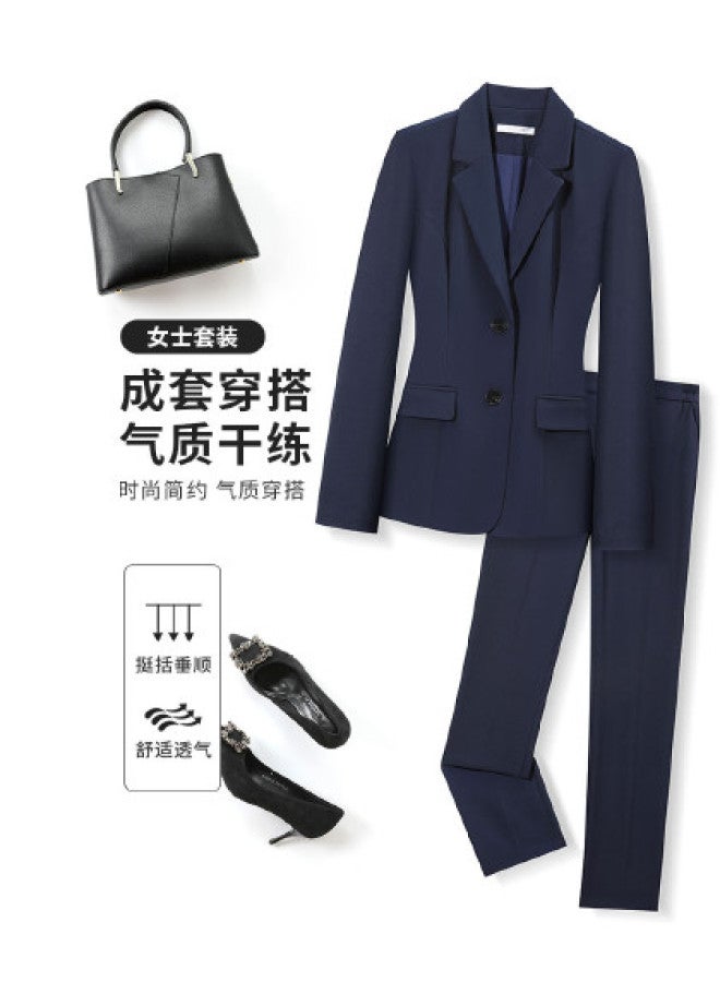 ROMON طقم بدلة نسائي: سترة + بنطال بخصر مرن، ملابس عمل للمقابلات، طقم مكون من قطعتين متعدد الاستخدامات - Image 1