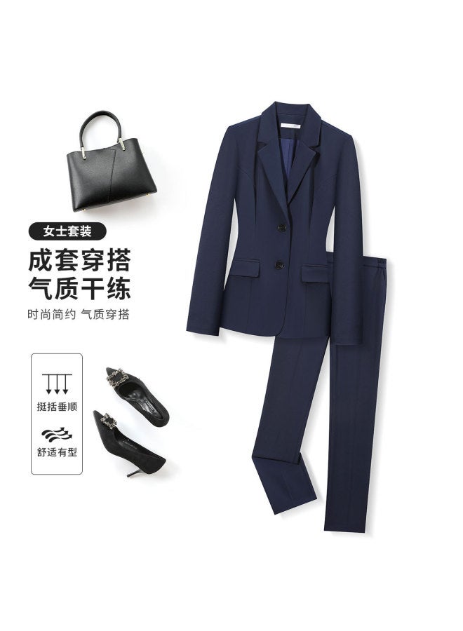 ROMON طقم بدلة نسائي: سترة + بنطال بخصر مرن، ملابس عمل للمقابلات، طقم مكون من قطعتين متعدد الاستخدامات - Image 2