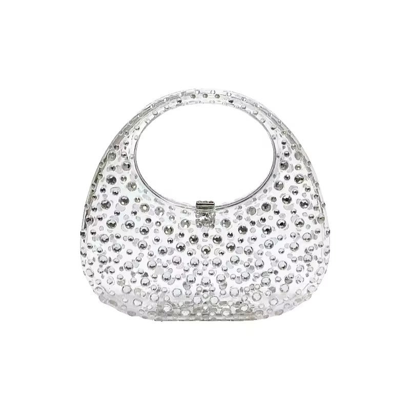 Shining Ineffable Diamond Transparent Acrylic Goose Egg Box Dinner Bag Rhinestone Moon Handbag - Image 3