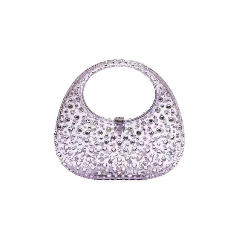 Shining Ineffable Diamond Transparent Acrylic Goose Egg Box Dinner Bag Rhinestone Moon Handbag - Image 4