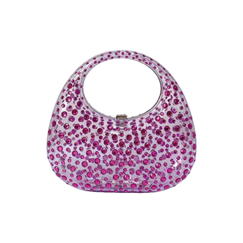 Shining Ineffable Diamond Transparent Acrylic Goose Egg Box Dinner Bag Rhinestone Moon Handbag - Image 2