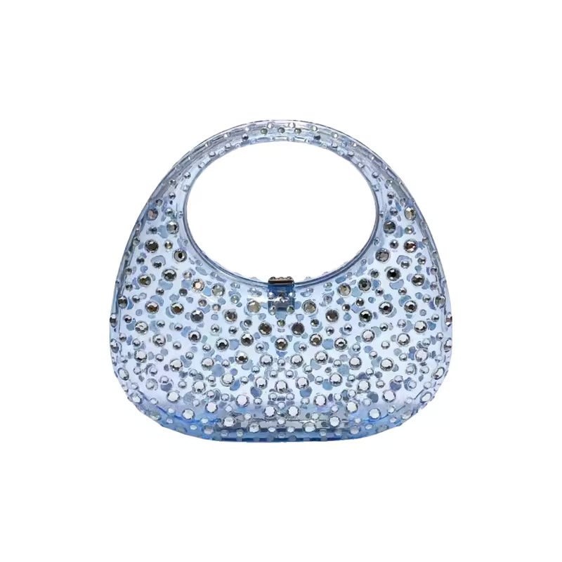 Shining Ineffable Diamond Transparent Acrylic Goose Egg Box Dinner Bag Rhinestone Moon Handbag - Image 5