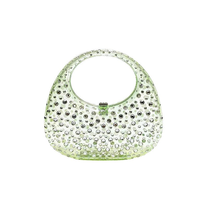 Shining Ineffable Diamond Transparent Acrylic Goose Egg Box Dinner Bag Rhinestone Moon Handbag - Image 1
