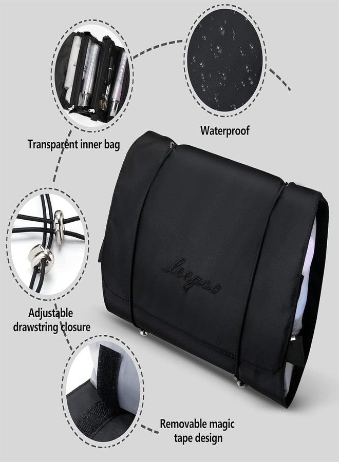 MAHNTMART Nylon 4-in-1 Hanging Roll Up Makeup Pouch Kit, Folding Travel Toiletry Bag with Compartments, Detachable Pouch Cosmetic Organizer (Black) - Image 4
