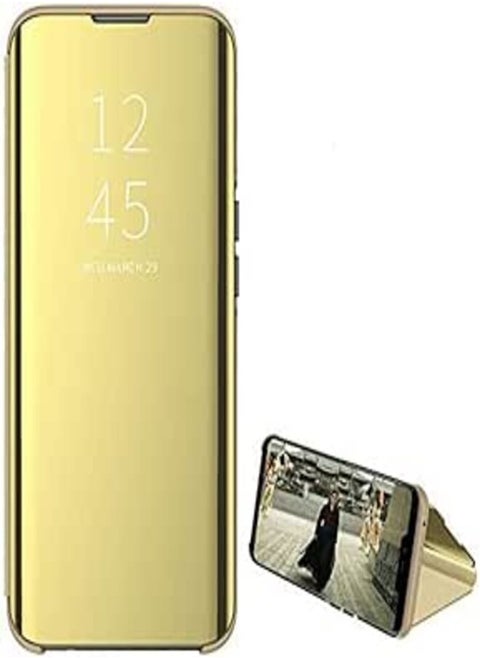 Flip Cover Clear View Full Protaction Without Sensor For Samsung Galaxy A70 (Gold)