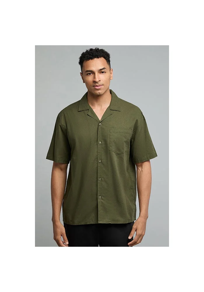 R&b Solid Shirt with Revere Collar and Short Sleeves
