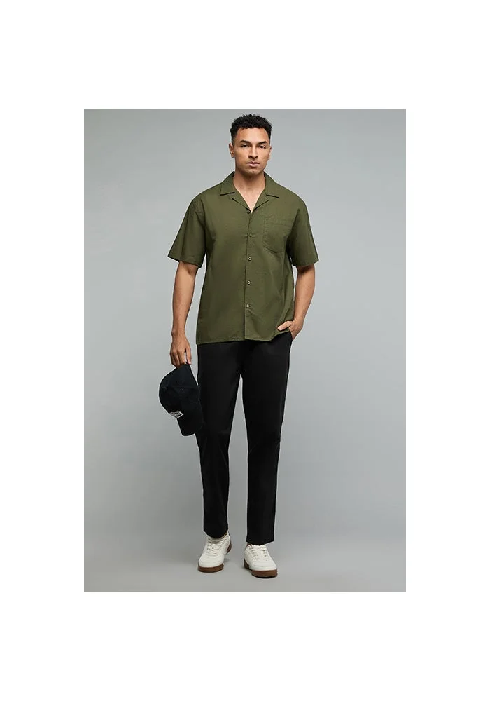 R&b Solid Shirt with Revere Collar and Short Sleeves