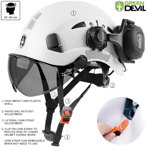 GREEN DEVIL Hard Hat Safety Helmet with Visor and Bluetooth Ear Muffs Full Protection Vented Work Hardhat ANSI Z89.1 Cascos De Construccion for Industrial Construction Forestry - Image 4