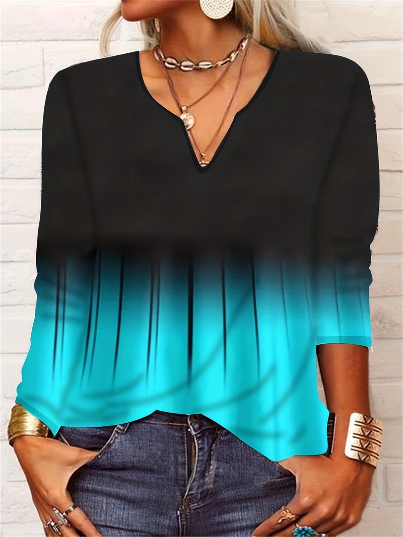 2025 Spring Loose Long Sleeve Flower Mang V-neck T-shirt Base Shirt Women's Wear - Image 1