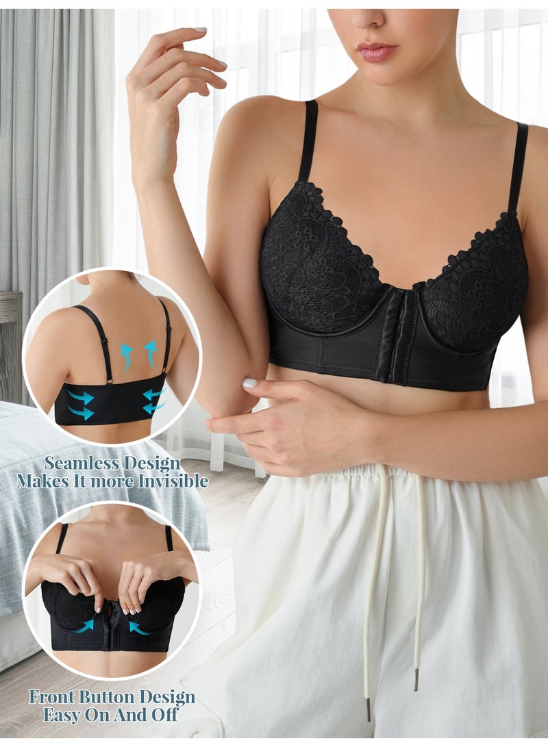 Women Bra with Front Button Anti Sagging Design Widened Bottom Gathered Support  - Image 3