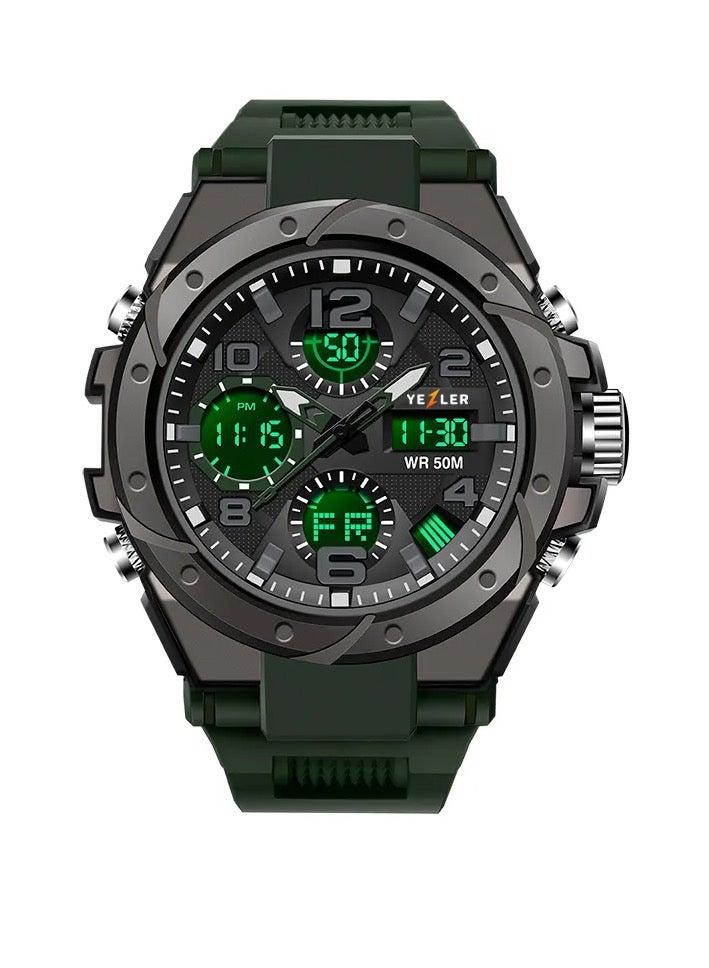 يزلر ساعة Yezler الرياضية الفاخرة للرجال – ساعة يد كوارتز مقاومة للماء 5ATM، مقاومة للصدمات، متينة وأنيقة، باللون الأخضر العسكري - Image 1