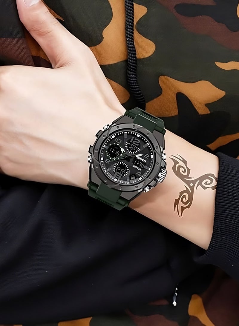 يزلر ساعة Yezler الرياضية الفاخرة للرجال – ساعة يد كوارتز مقاومة للماء 5ATM، مقاومة للصدمات، متينة وأنيقة، باللون الأخضر العسكري - Image 2