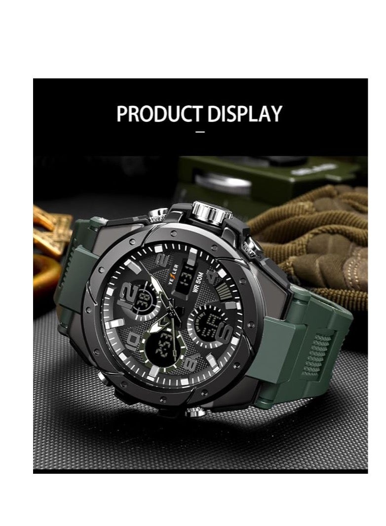 يزلر ساعة Yezler الرياضية الفاخرة للرجال – ساعة يد كوارتز مقاومة للماء 5ATM، مقاومة للصدمات، متينة وأنيقة، باللون الأخضر العسكري - Image 3