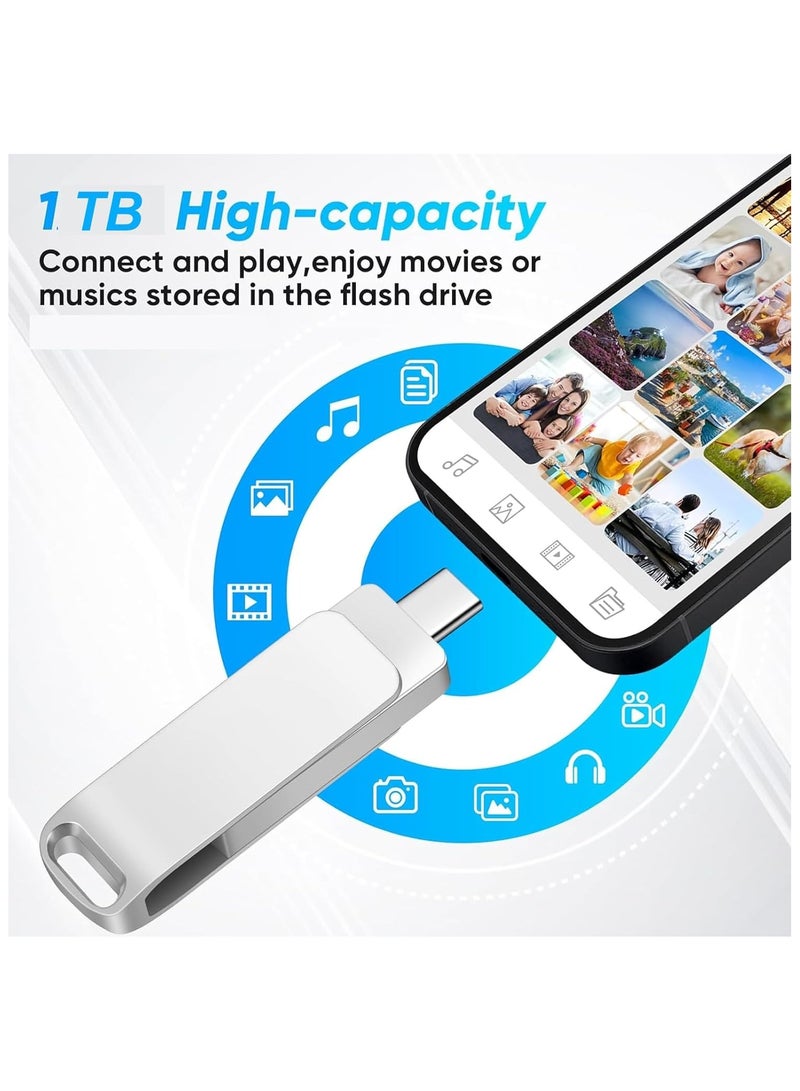 محرك أقراص فلاش USB، محرك أقراص فلاش USB 1 تيرابايت، ذاكرة USB 3.0، محرك أقراص USB C مع Type C للكمبيوتر المحمول بنظام Android للصور والفيديو وملفات الموسيقى - Image 3