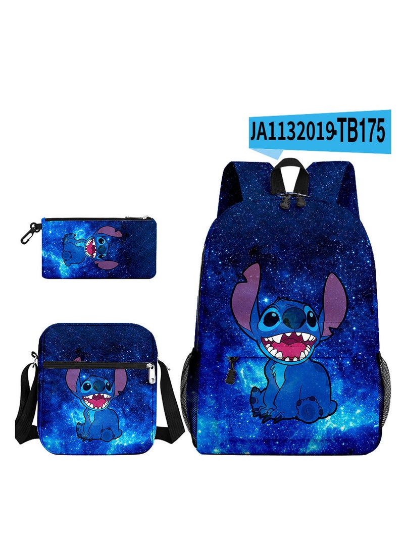 New Cartoon Stitch Backpack School Bag Children's Lunch Bag Pencil Bag Three-Piece Set For Primary And Secondary School Students 32*45*13 cm