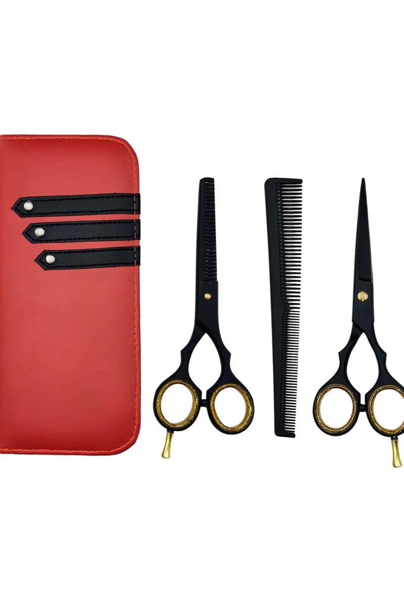 Generic Hair Cutting Scissors Set with Comb & Leather Case for Barbers and Professionals- Hairdressing Scissor KIt for Hair Styling Hair Trimming- Barber Scissor Thinning Scissors for Women, Men & Kids  - Image 1