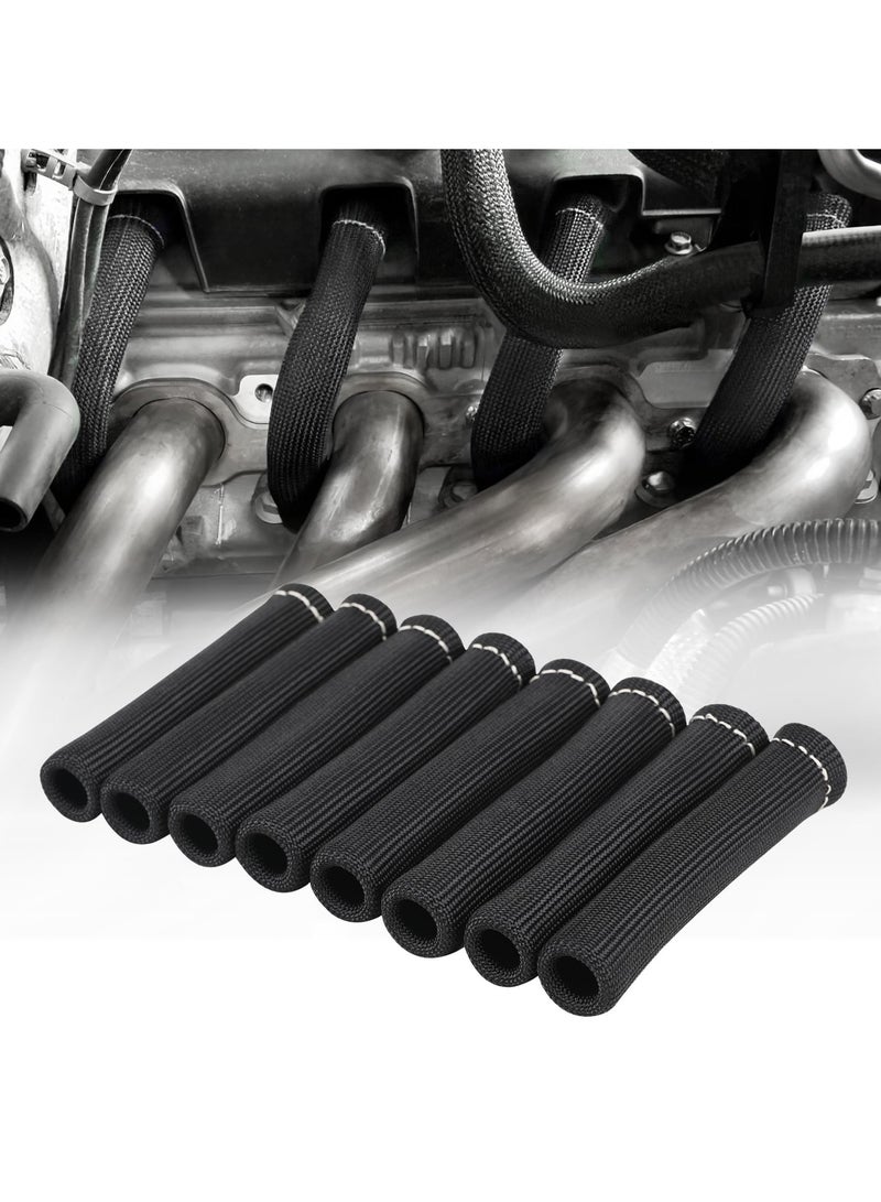 Spark Plug Wire Boots Heat Shield Protector Sleeve 2500 Degree Spark Plug Heat Cover Wrap 6 Inch for SBC BBC 350 454 8PCS-Black - Image 1