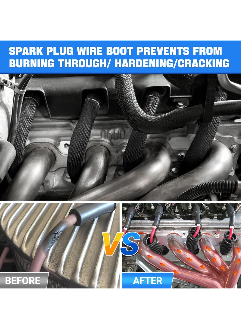 Spark Plug Wire Boots Heat Shield Protector Sleeve 2500 Degree Spark Plug Heat Cover Wrap 6 Inch for SBC BBC 350 454 8PCS-Black - Image 4