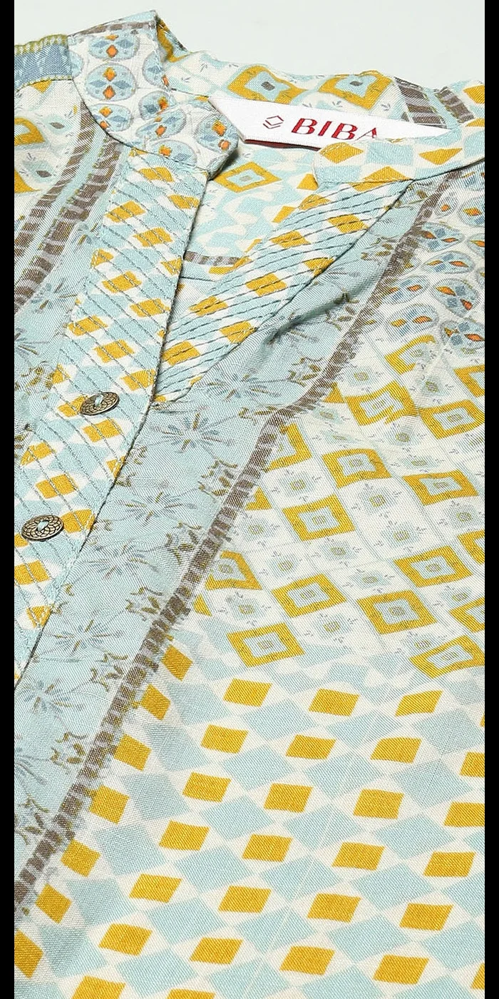 Biba Teal Rayon Straight Kurta