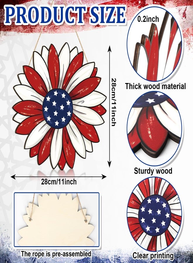 Sophena Wooden 4th of July Decoration Door Wreath for Front Door Sign Star Wall Signs, Independence Day Patriotic Day Wreath Welcome Memorial Day Hanging for Home Wall Decor Party Outdoor Indoor Flower - Image 2