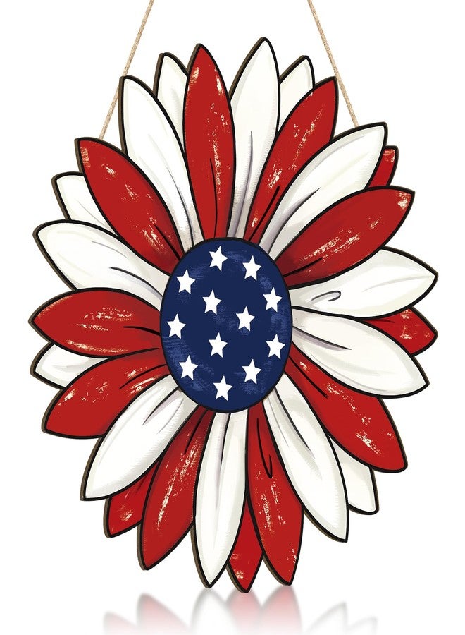 Sophena Wooden 4th of July Decoration Door Wreath for Front Door Sign Star Wall Signs, Independence Day Patriotic Day Wreath Welcome Memorial Day Hanging for Home Wall Decor Party Outdoor Indoor Flower - Image 1