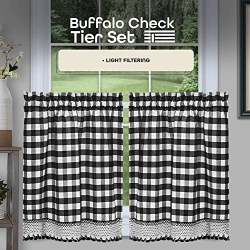 Achim Buffalo Check Tier Pair Window Curtain Set - 58 Inch Width, 24 Inch Length - Black & White Plaid Drapes - Light Filtering Drapes for Kitchen, Bedroom, Living & Dining Room by Achim Home Decor - Image 2