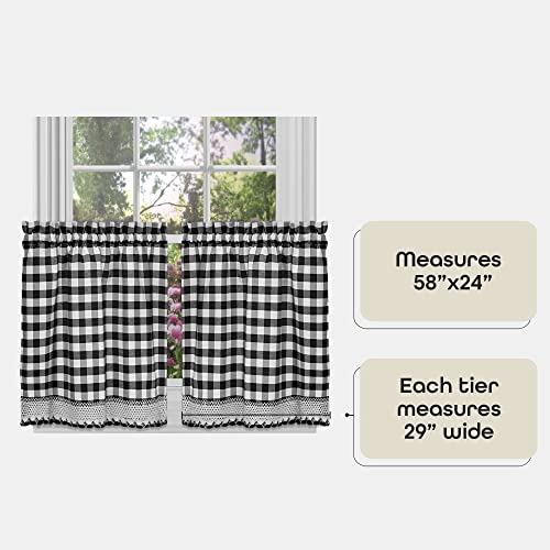 Achim Buffalo Check Tier Pair Window Curtain Set - 58 Inch Width, 24 Inch Length - Black & White Plaid Drapes - Light Filtering Drapes for Kitchen, Bedroom, Living & Dining Room by Achim Home Decor - Image 4