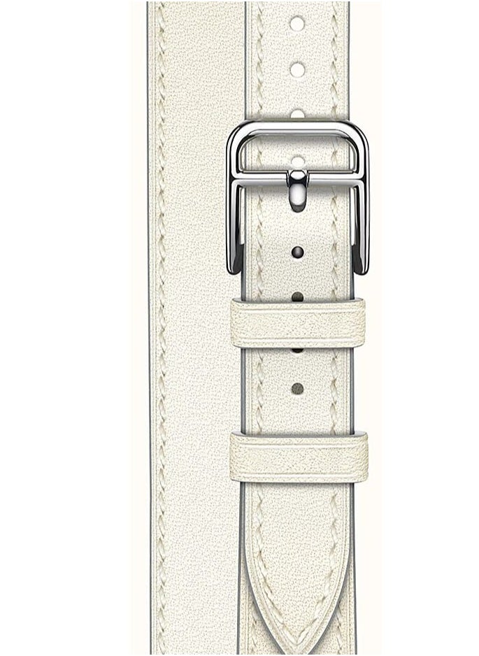 Generic - Leather Women Double Tour Slim Wristband, Compatible with Apple Watch Band 38/40/41mm 42/44/45mm for iWatch SE Series 7/6/5/4/3, White - Image 1