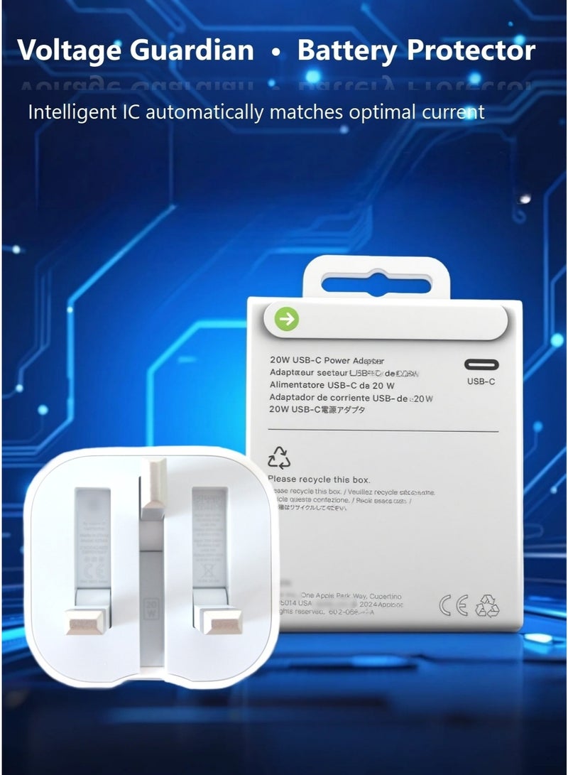 20W USB-C Fast Charger Adapter for iPhone, GaN Technology, AI Temperature Control, Compact Wall Charger, UK Plug, Compatible with iPhone 16/15/14/13, iPad, AirPods, Galaxy, Pixel - Image 3