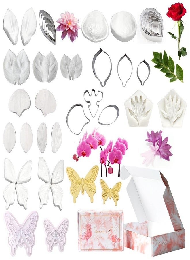 AK ART KITCHENWARE Silicone Veiner Stainless Steel Fondant Cutter Set for Gum Paste Flower Leaf Sugar Craft Tools Cake Decorating Supplies Silicone Veining Molds Moulds for Wedding with Christmas Box - Image 1