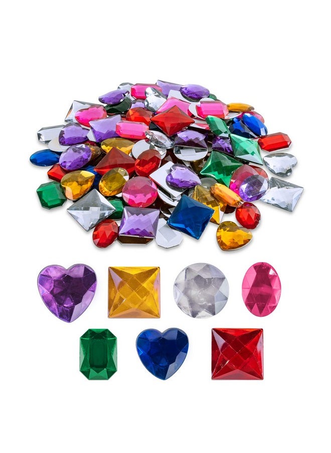 Super Z Outlet 1" Assorted Colorful Adhesive Stick-On Heart Star Round Shaped Jewel Gems For Arts & Crafts, Themed Party Decoration Accessories, Children Activities (100 Pack)  - Image 1