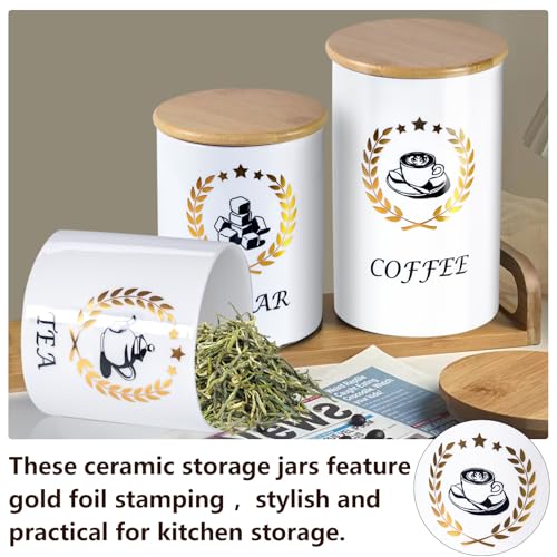 Craftmastudio Kitchen Ceramic Canisters for Countertop, Sets of 3 for the Kitchen Counter ，Container with Air Tight Lid for coffee Tea flour and sugar Spice -Food Damp-proof Canister set - Image 4