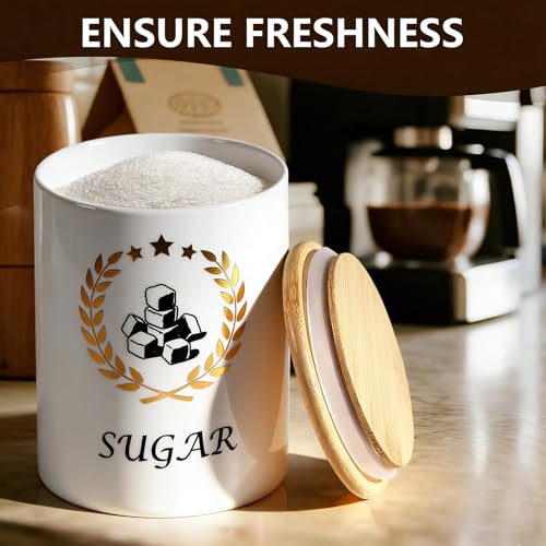 Craftmastudio Kitchen Ceramic Canisters for Countertop, Sets of 3 for the Kitchen Counter ，Container with Air Tight Lid for coffee Tea flour and sugar Spice -Food Damp-proof Canister set - Image 5