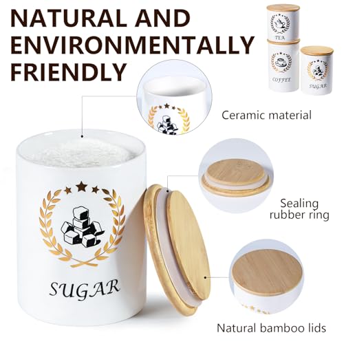 Craftmastudio Kitchen Ceramic Canisters for Countertop, Sets of 3 for the Kitchen Counter ，Container with Air Tight Lid for coffee Tea flour and sugar Spice -Food Damp-proof Canister set - Image 2