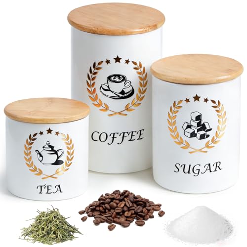 Craftmastudio Kitchen Ceramic Canisters for Countertop, Sets of 3 for the Kitchen Counter ，Container with Air Tight Lid for coffee Tea flour and sugar Spice -Food Damp-proof Canister set - Image 1