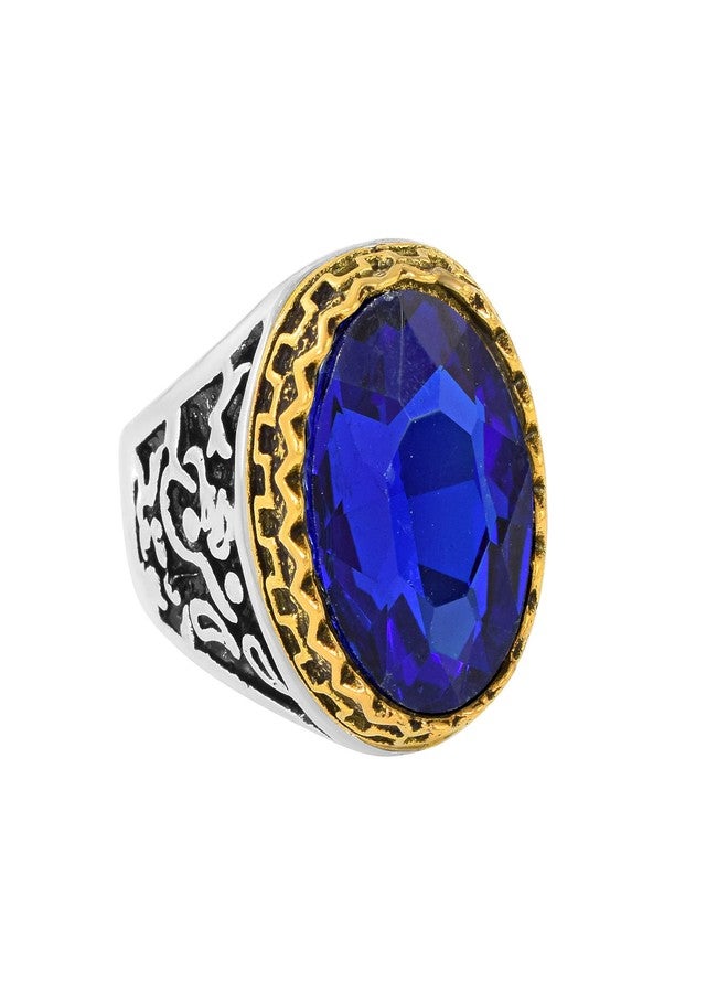 morir Stainless Steel Antique Finish Dual Tone Oval Shape Onyx Stone Handcrafted Fashion Jewelry Finger Ring For Men Boys (Blue) - Image 2