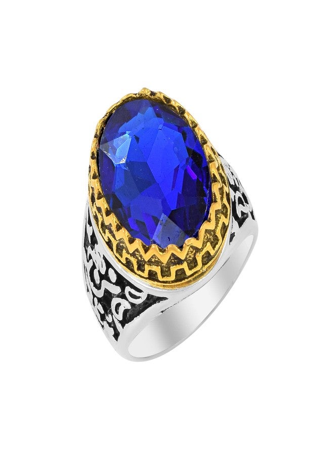 morir Stainless Steel Antique Finish Dual Tone Oval Shape Onyx Stone Handcrafted Fashion Jewelry Finger Ring For Men Boys (Blue) - Image 1