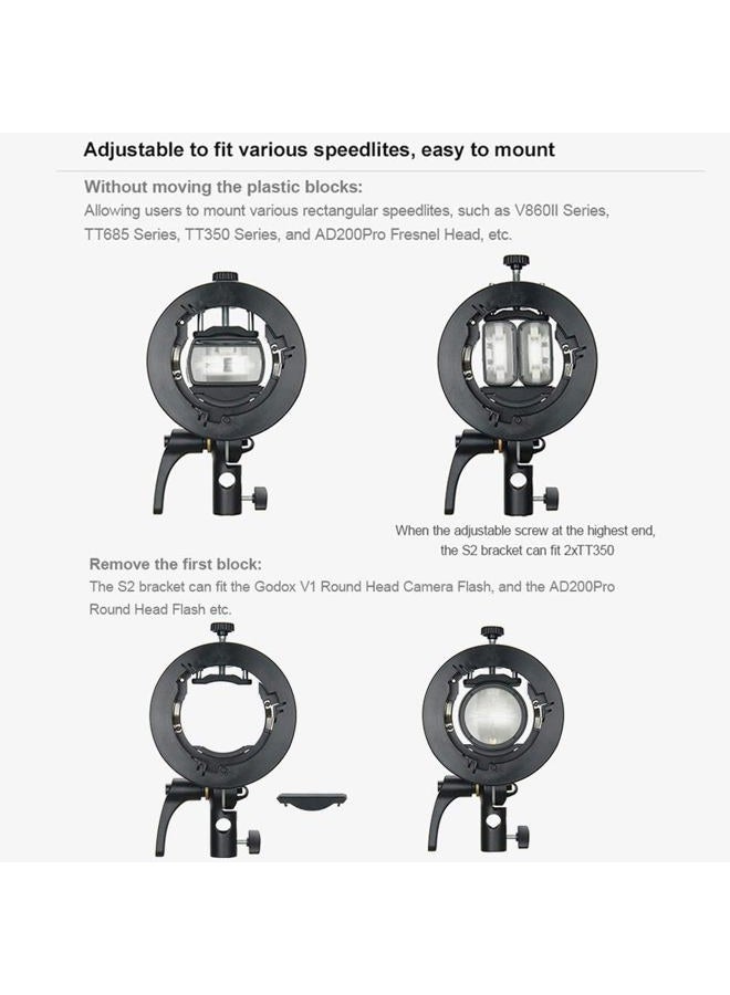 Godox S2 Speedlite S-Type Bracket Bowens Mount, for Godox V1 AD200Pro AD400Pro AD200 V860II TT685 TT600 TT350, Precise Tilt Control, Large Adjustment Handle, Integrated Umbrella Mount, More Compact - Image 3