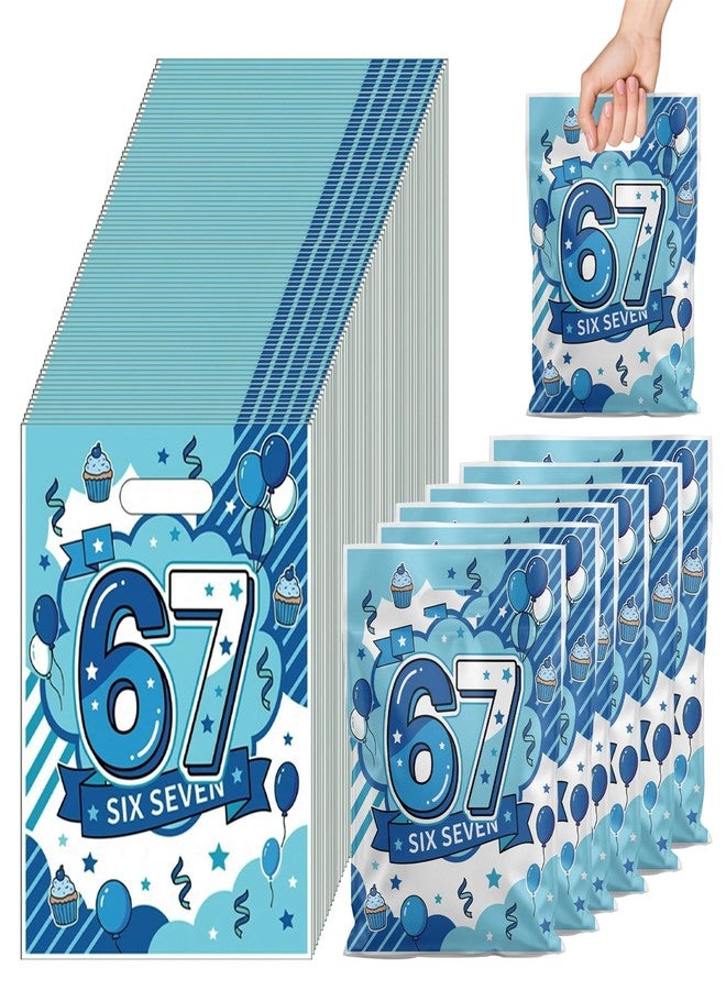 Rexinc 6 7 Birthday Decorations Gift Bags, 50 Pack Blue 6-7 Birthday Party Favors, 67 Party Decorations Goodie Bags with Handles, Colorful Double-Sided Pattern Birthday Gift Bags for Kids Party Supplies（blue） - Image 1