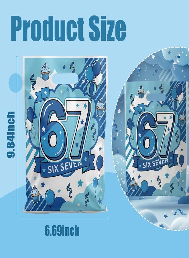Rexinc 6 7 Birthday Decorations Gift Bags, 50 Pack Blue 6-7 Birthday Party Favors, 67 Party Decorations Goodie Bags with Handles, Colorful Double-Sided Pattern Birthday Gift Bags for Kids Party Supplies（blue） - Image 2