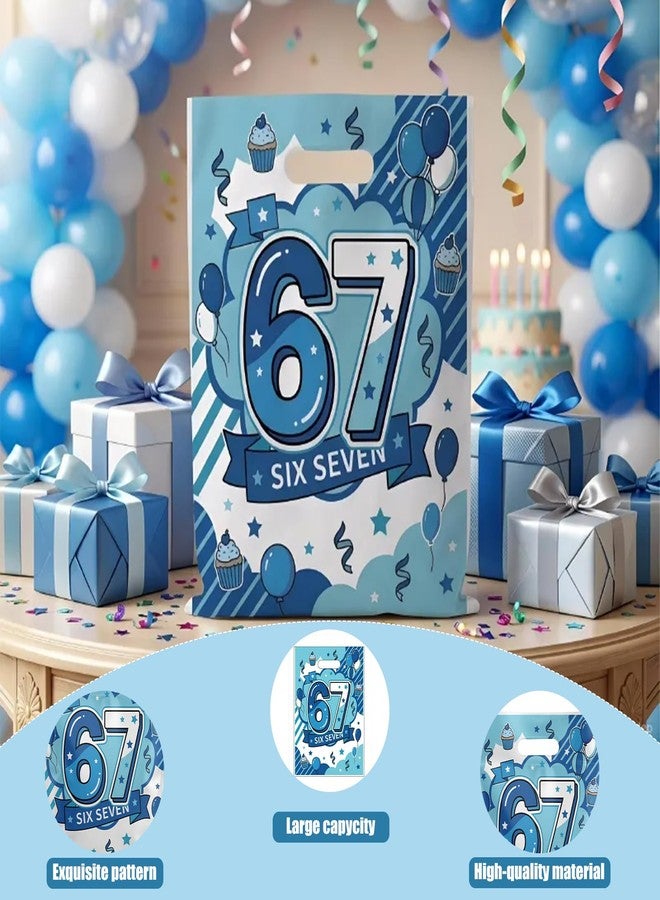 Rexinc 6 7 Birthday Decorations Gift Bags, 50 Pack Blue 6-7 Birthday Party Favors, 67 Party Decorations Goodie Bags with Handles, Colorful Double-Sided Pattern Birthday Gift Bags for Kids Party Supplies（blue） - Image 3