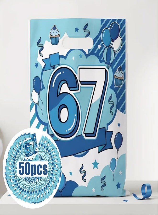 Rexinc 6 7 Birthday Decorations Gift Bags, 50 Pack Blue 6-7 Birthday Party Favors, 67 Party Decorations Goodie Bags with Handles, Colorful Double-Sided Pattern Birthday Gift Bags for Kids Party Supplies（blue） - Image 4