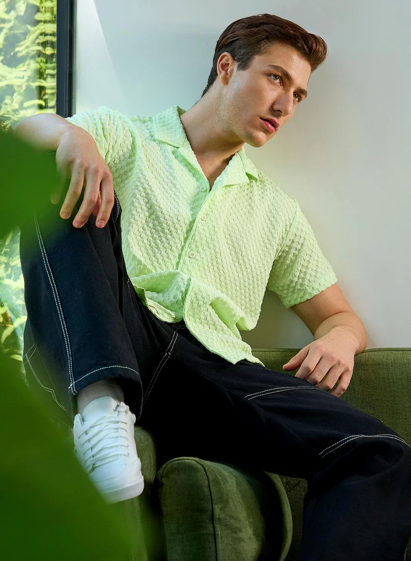 Campus Sutra Men's Lime Green Self-Design Box Shirt