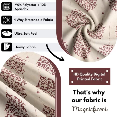 BRIDA Stretchable Floral Geometric Printed Dining Chair Covers Frill Skirt Elastic Chair Seat Case Protector, Slipcovers (4 Chair Cover, Damask Beige) - Image 3