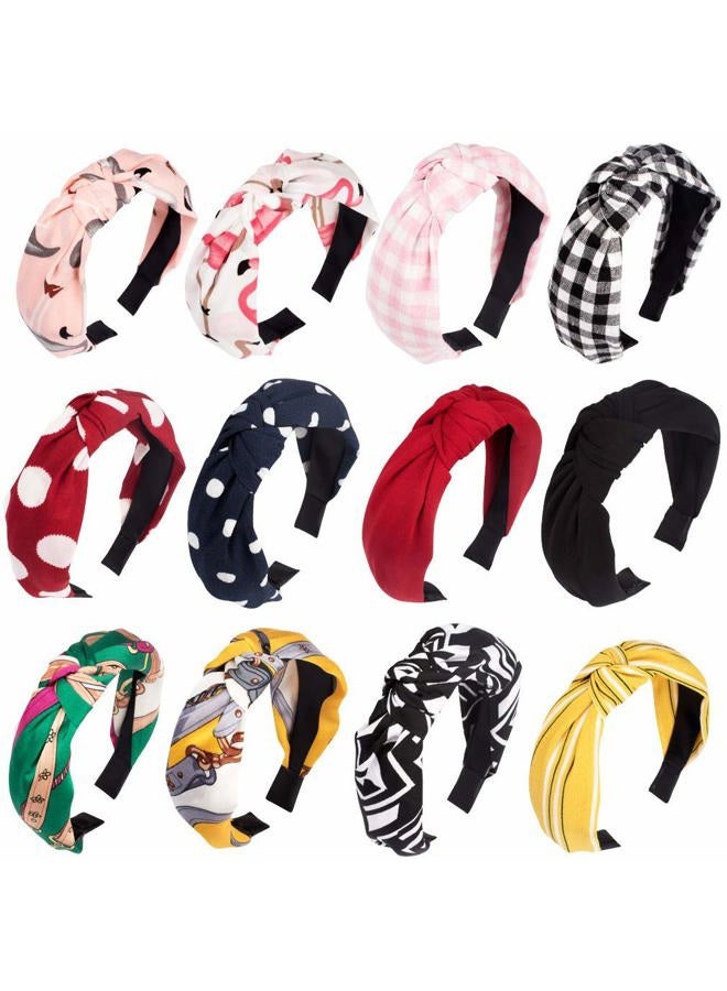 Cubaco 12 Pack Knotted Headbands - Boho Turban Headwraps With Bowknots, Wide Elastic Hair Accessories for Women - Image 1